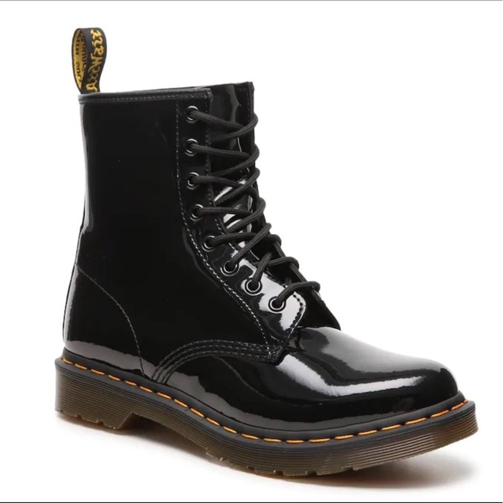 Dr Martens 1460 Womens Patent Leather Lace Up Boots in Black